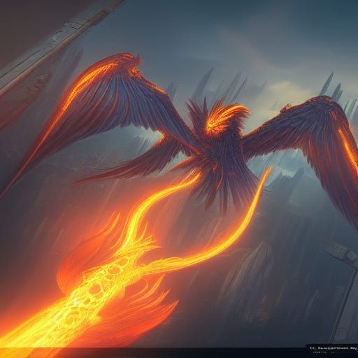Fiery Phoenix Bird in Detailed Matte Painting