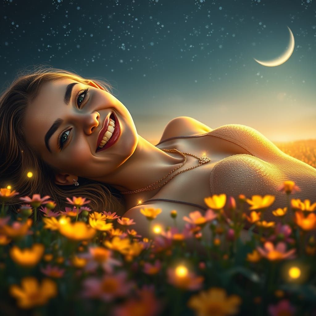 Radiant Woman in Bioluminescent Bloom