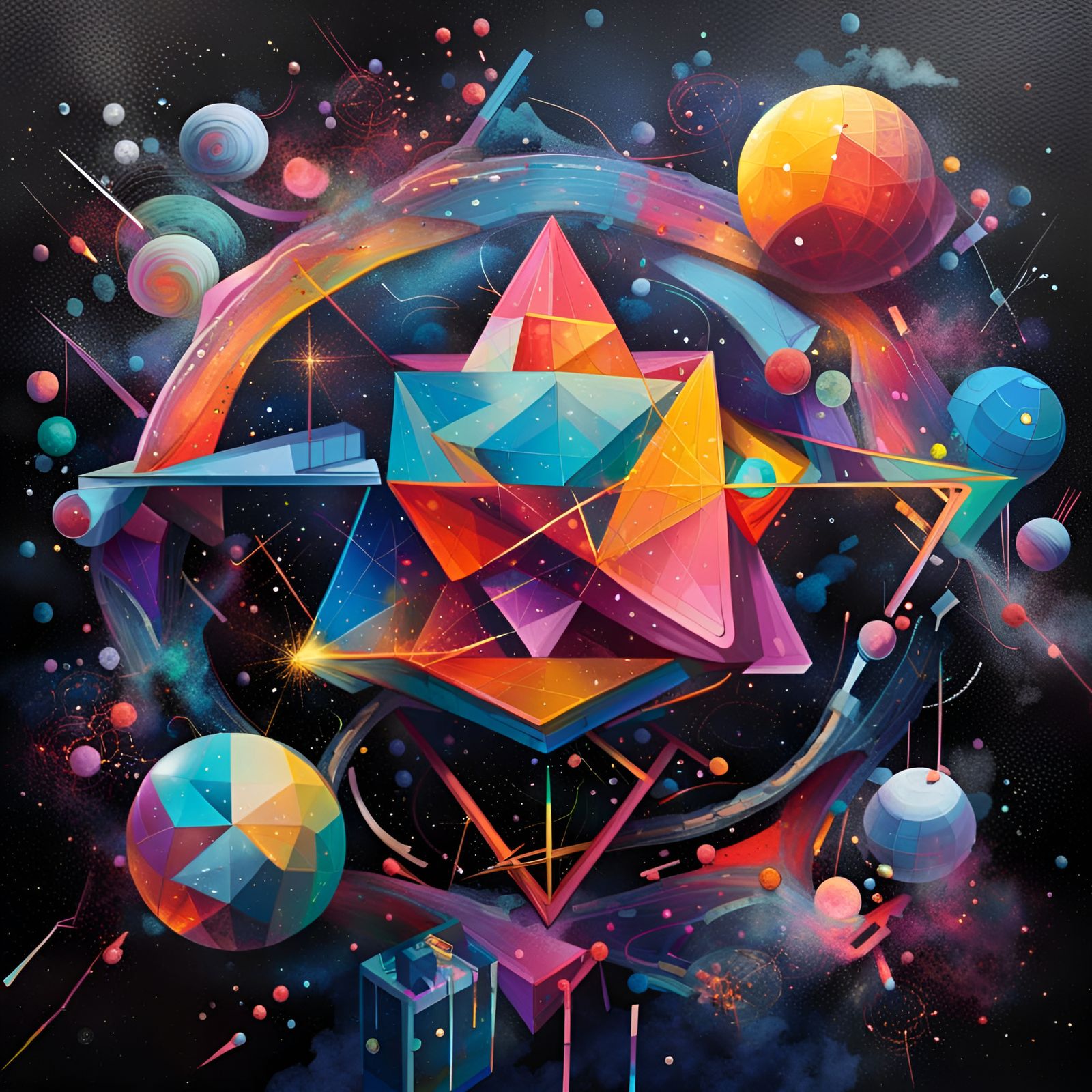 Astrological Geometry in Night Sky Graffiti Art