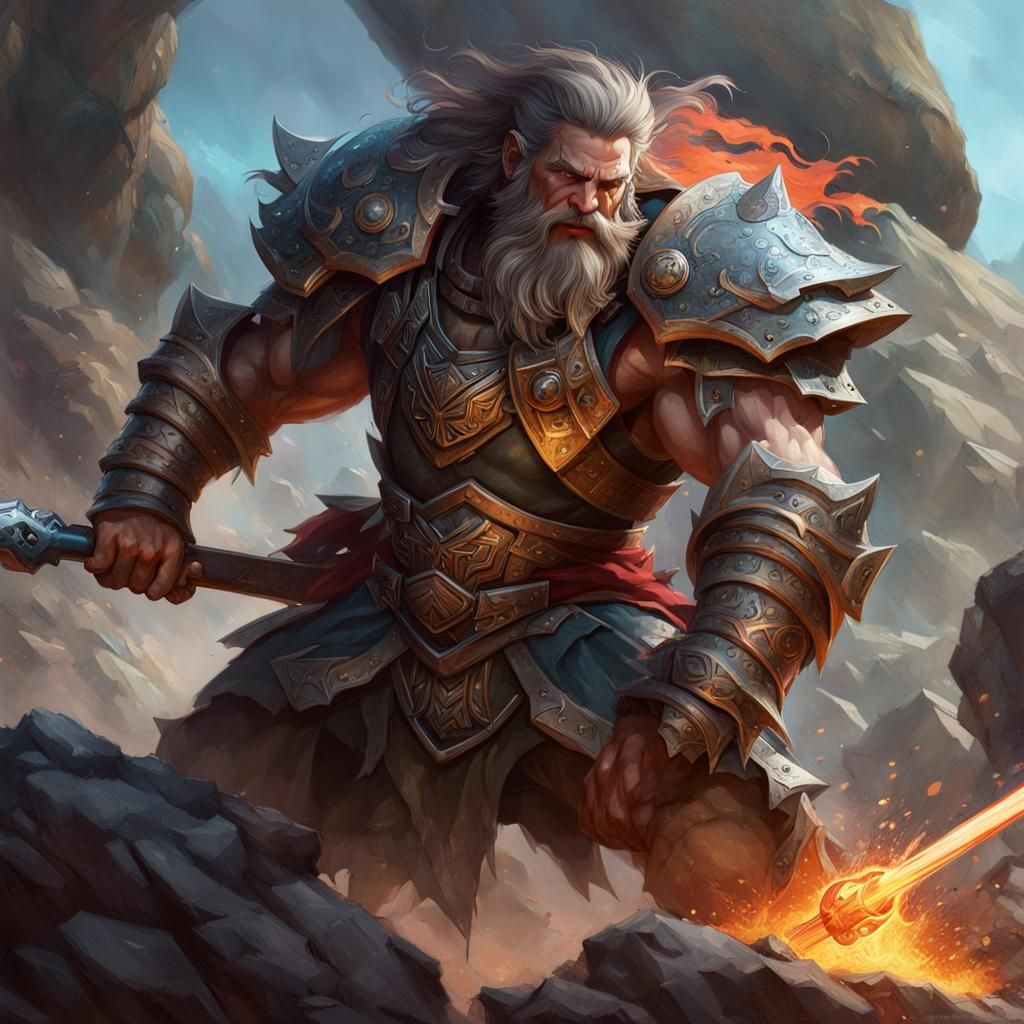 Dwarf Warrior Battles Trolls: Hyperdetailed Fantasy Art