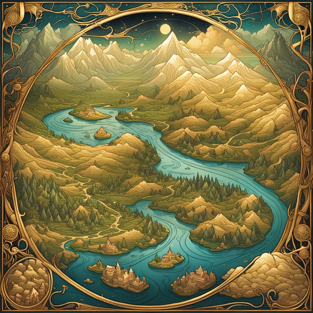 Art Nouveau Fantasy Map of Magical Realm