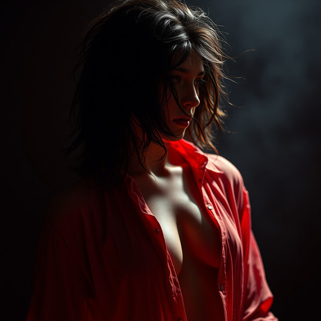 Fiery Woman in Shadow: Dark Fantasy Concept Art