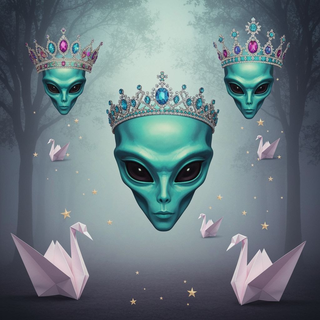 Ethereal Impressionistic Aliens in Foggy Forest with Origami...