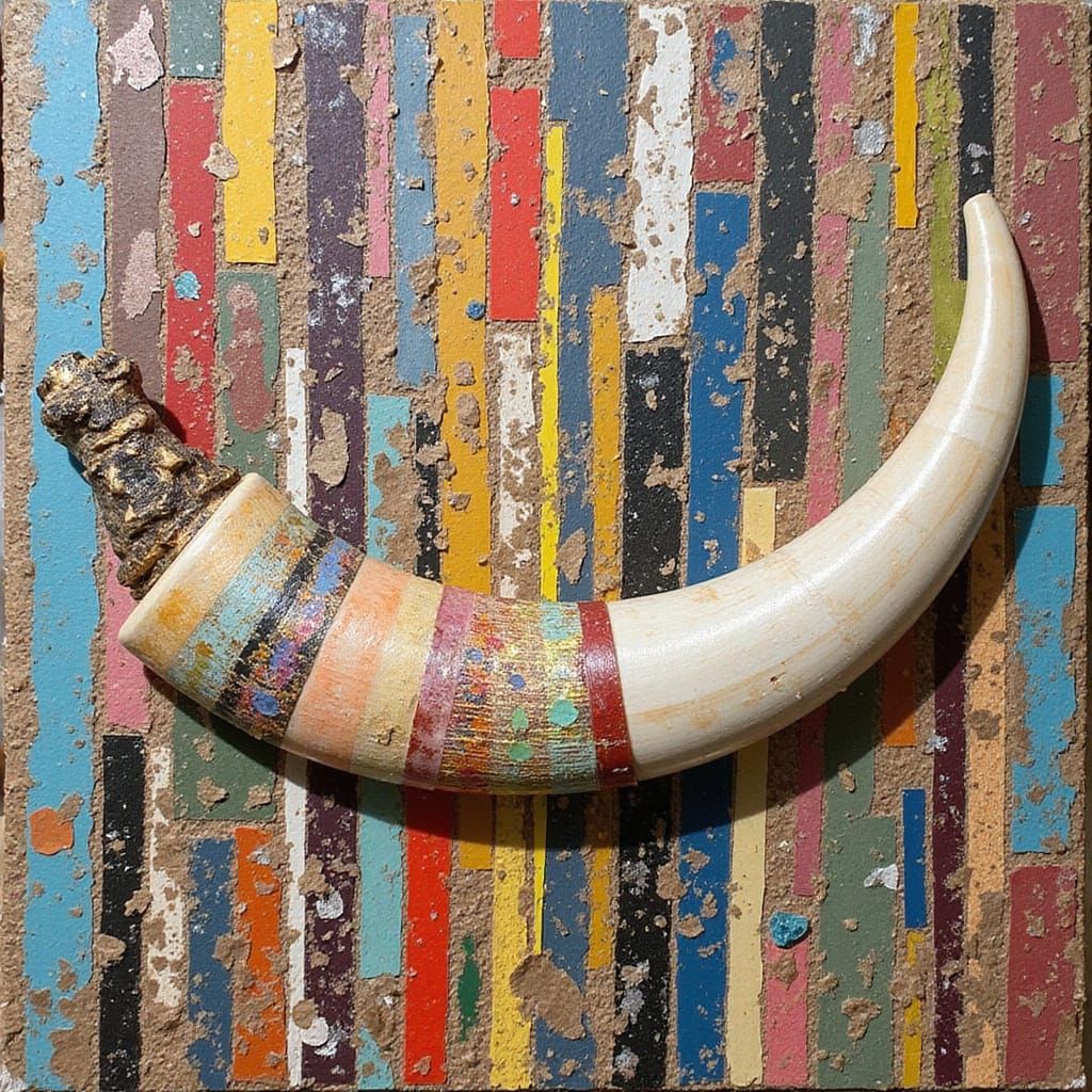 Abstract Collage Art with Layered Paper and Glass Elements