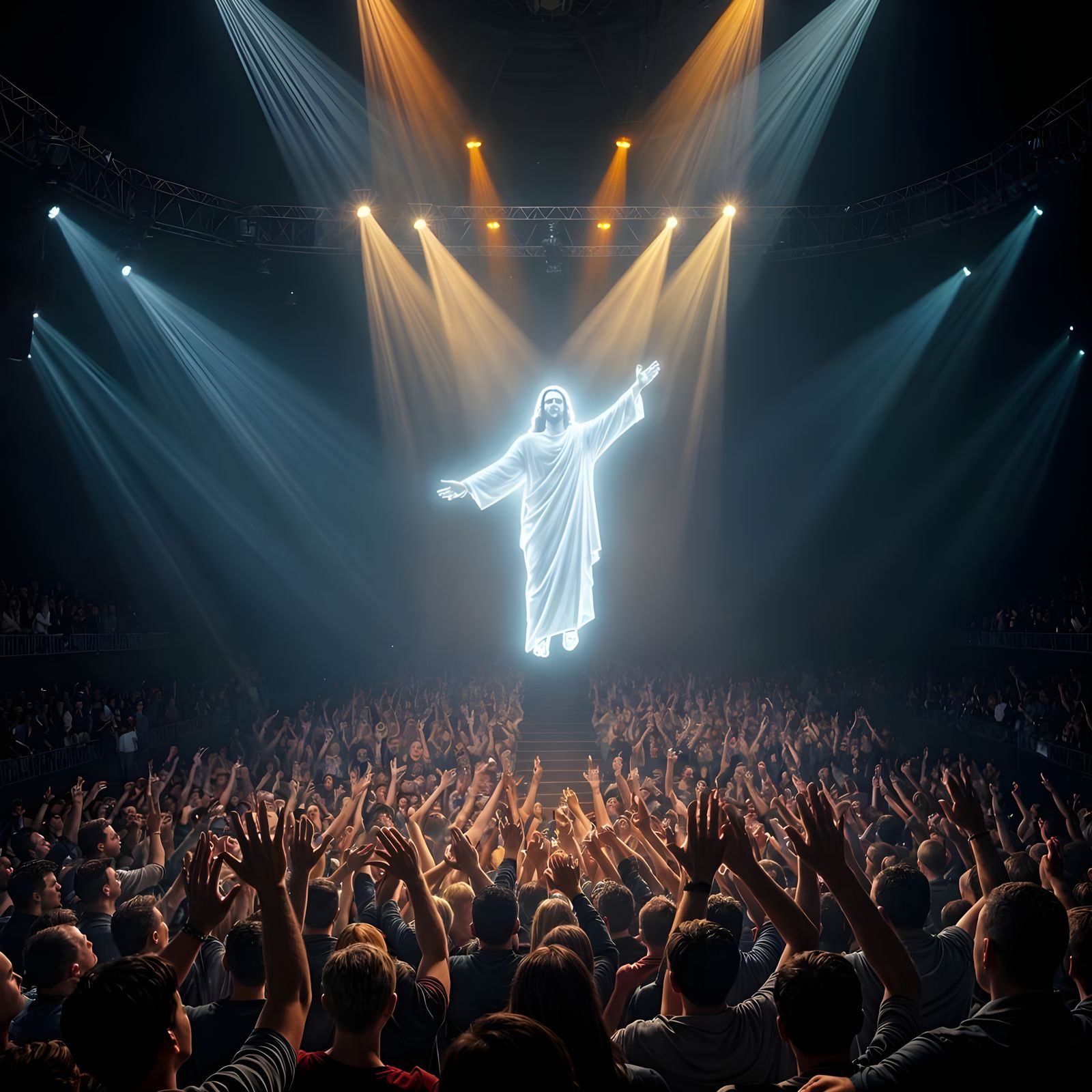 Jesus Christ Hologram Illuminates Ecstatic Christian Rock Sh...