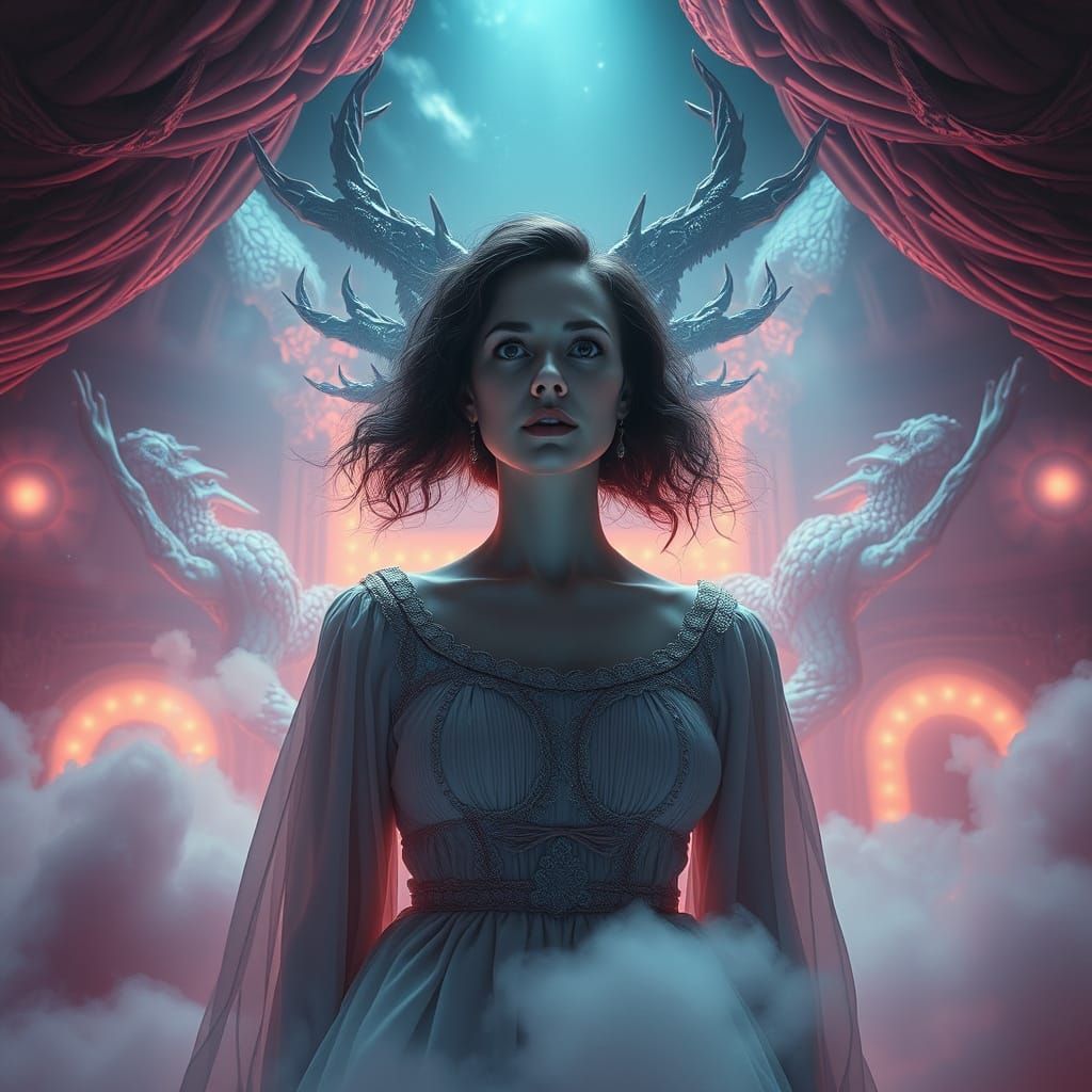 Surreal Theater Stage with Dreamlike Elements