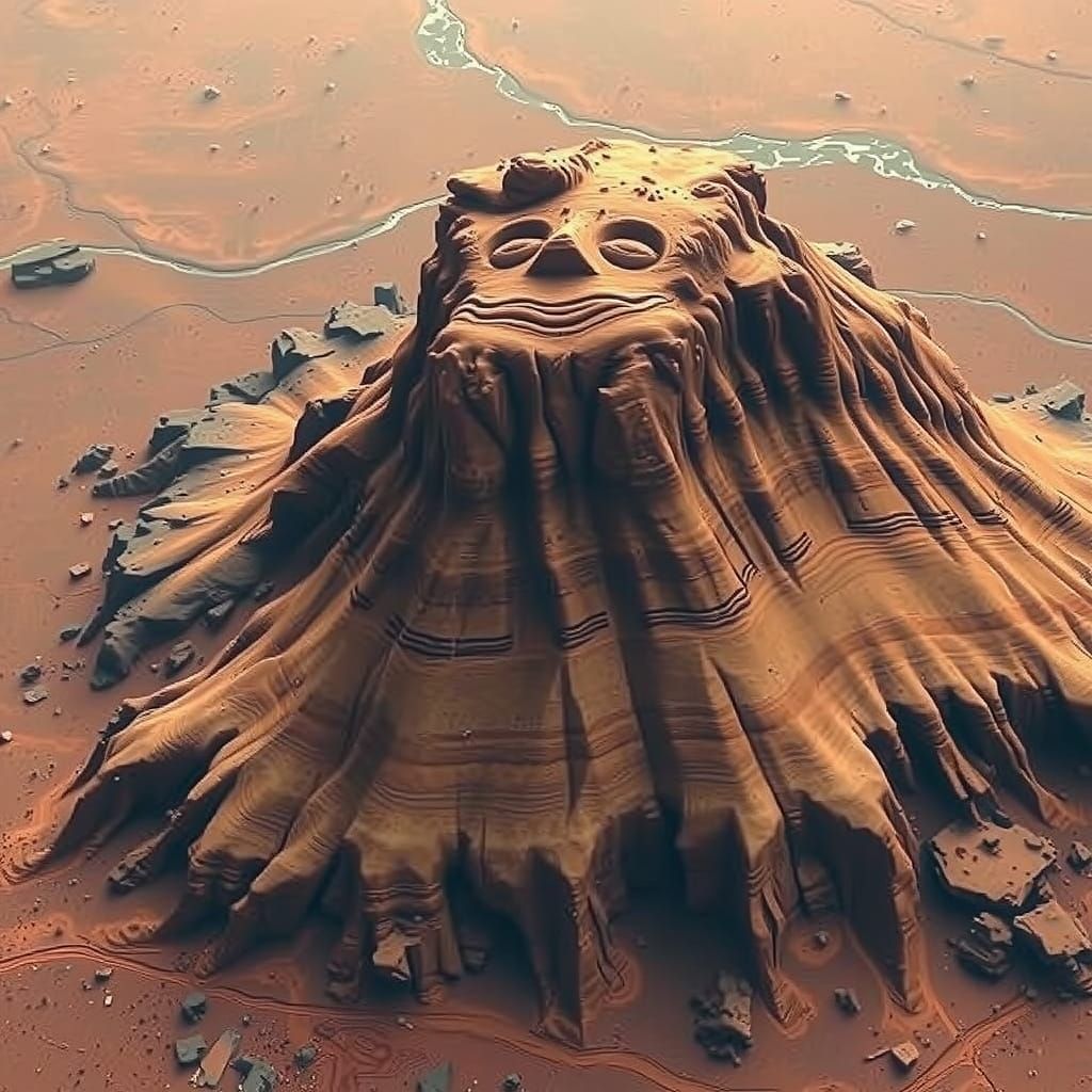 Peaceful Martian Face Rises from Ancient Terrain
