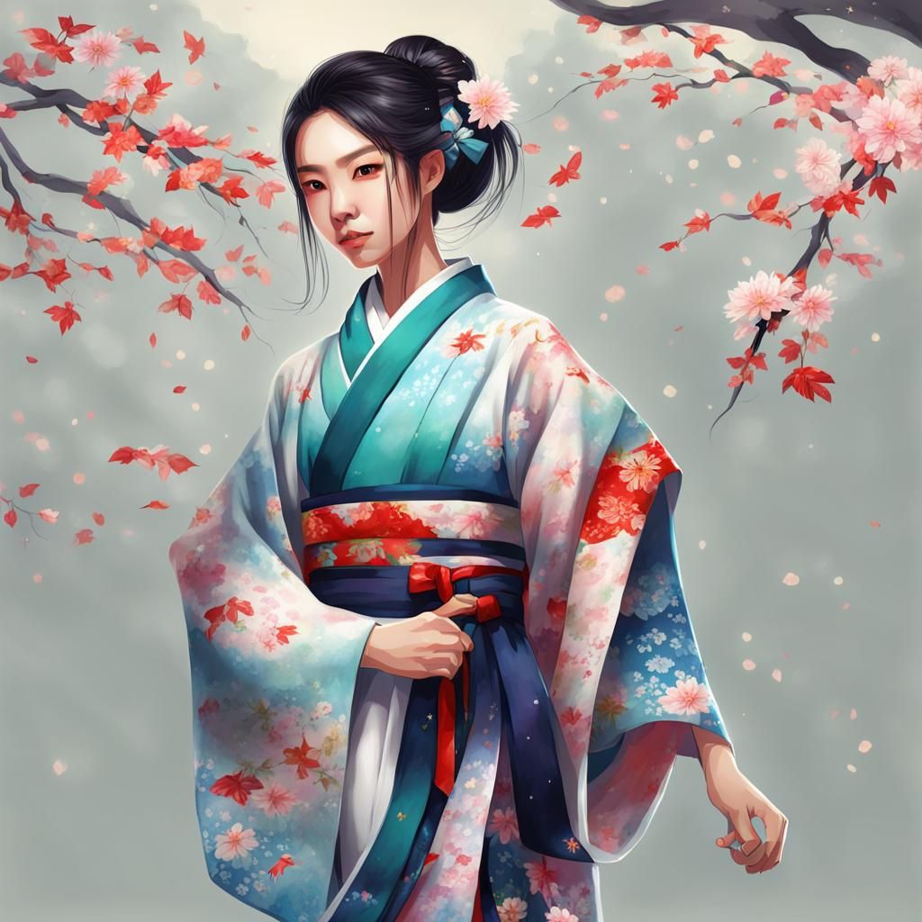 Asian Elf in Kimono: A Digital Portrait