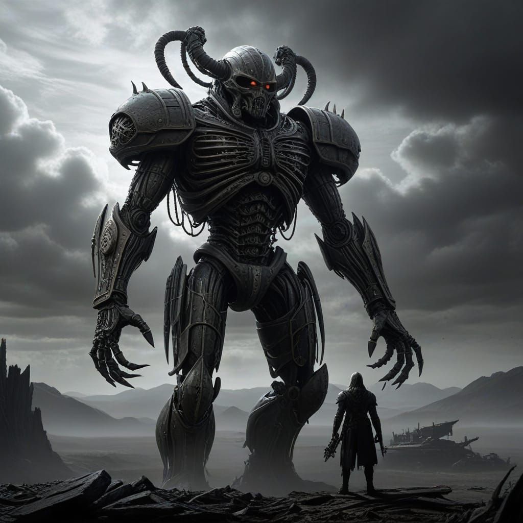 Warrior Faces Colossal Biomechanical Train