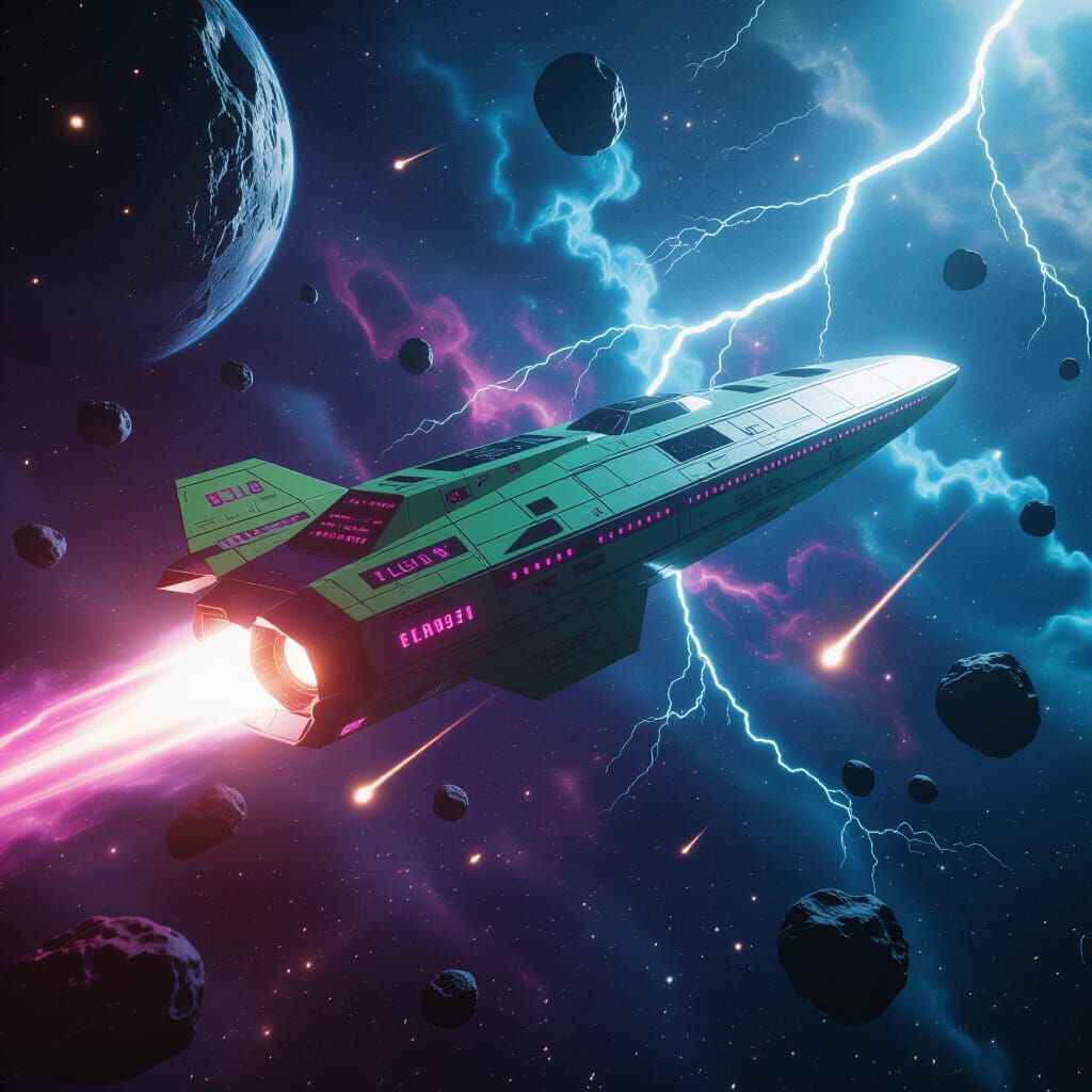 Eldorado Spaceship Soaring Through Vibrant Galaxy