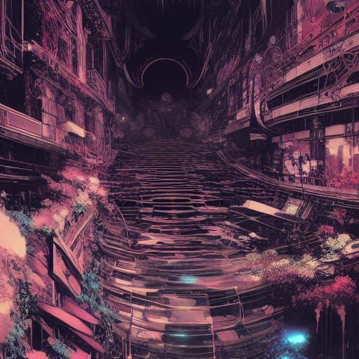 Hypnotic Psychedelic Street Art with Neon Outlines