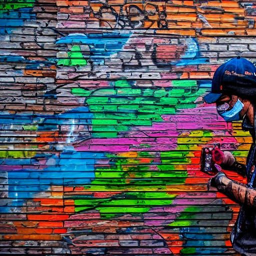 Graffiti Artist Paints Brick Wall in Gritty Urban Scene
