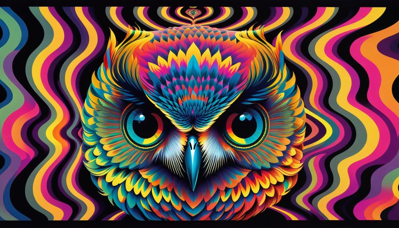 Psychedelic Owl Optical Illusion in Surreal Style