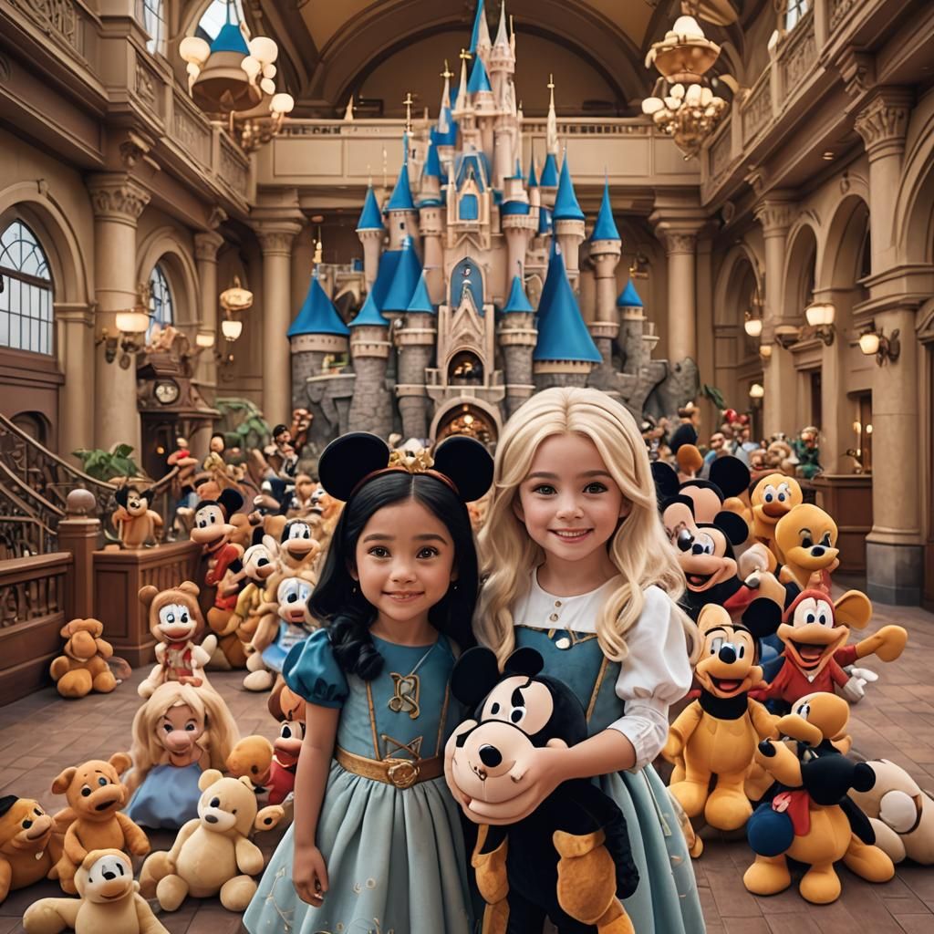 Disney Characters at Disneyland Hotel in Detailed Painting