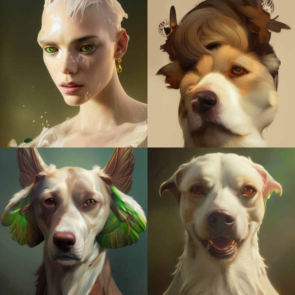 Dog with Green Wings: Fantasy Portrait