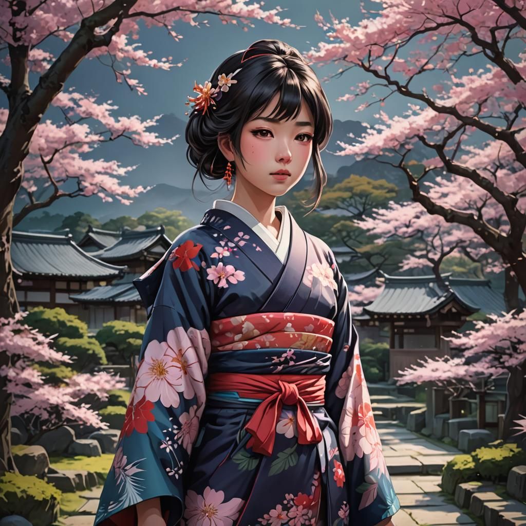 Japanese Anime Girl in Serene Garden