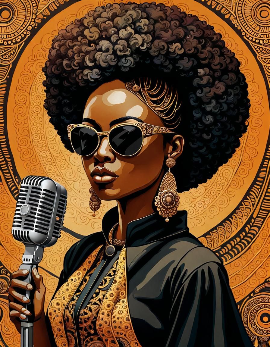 African Singer in Zentangle Style Portrait