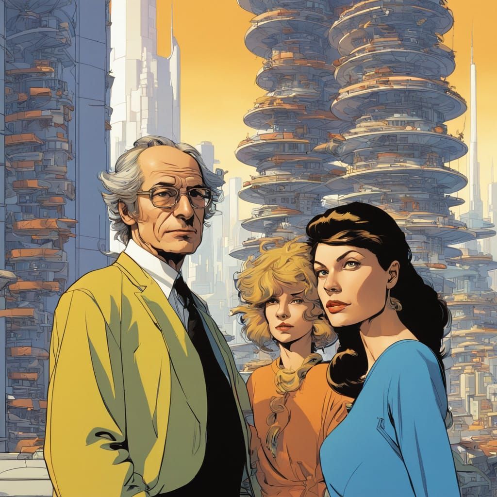 Retro Futuristic Family in Iconic Skyscraper Apartment