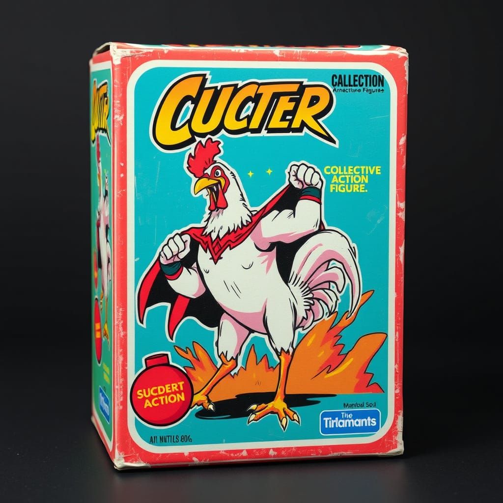 Vintage-Style Heroic Chicken Action Figure Box Art