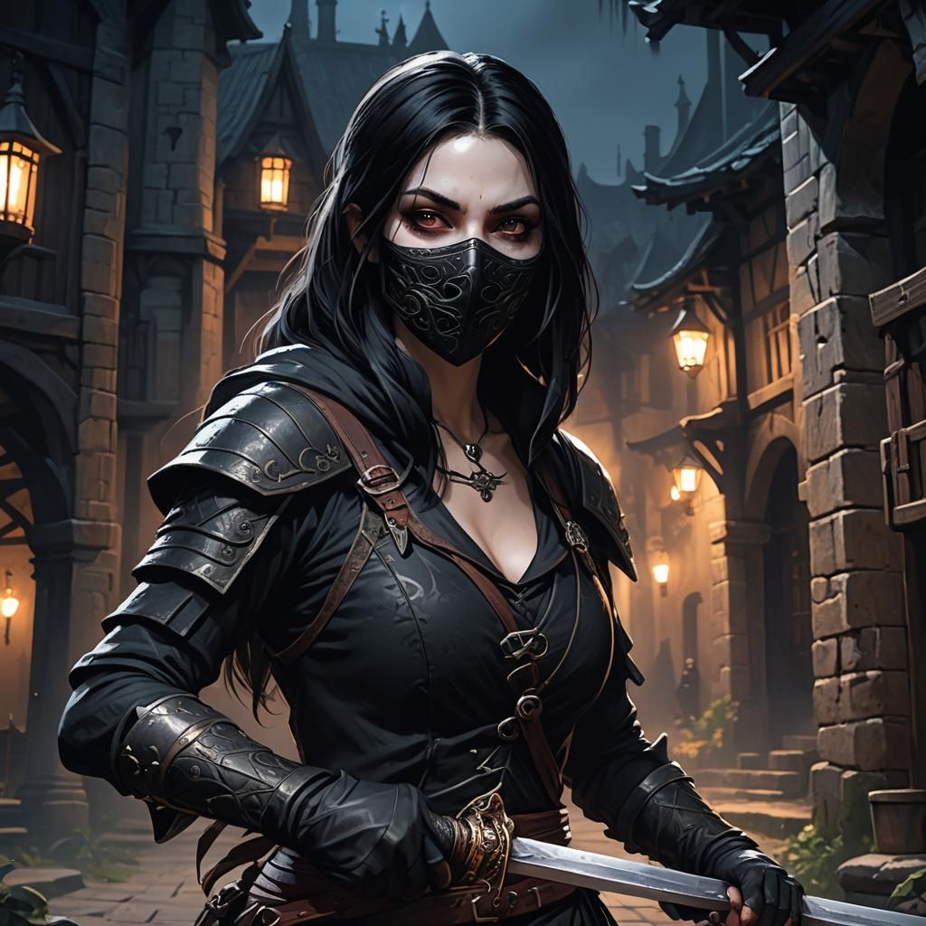 Vampire Ninja in Shadows: Dark Fantasy Concept Art