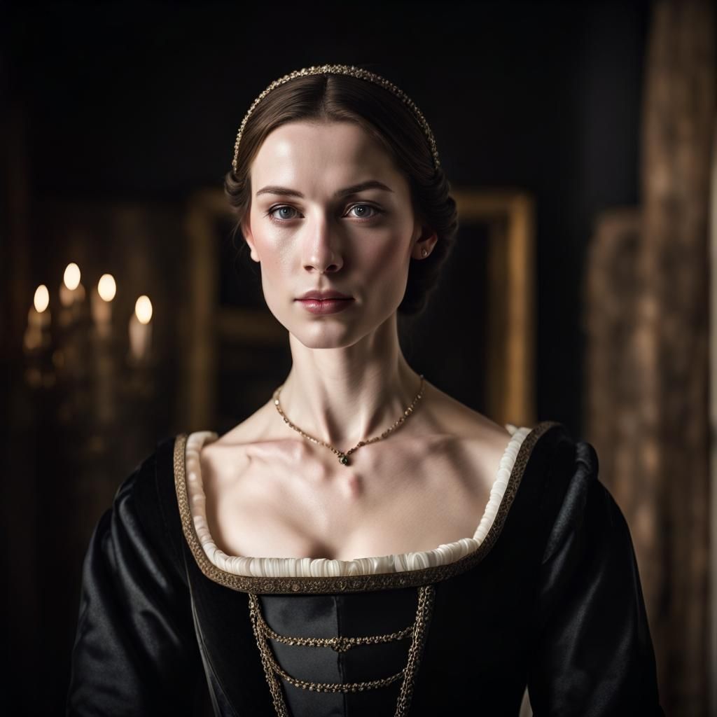 Elegant Tudor Portrait of a Woman with Dark Eyes
