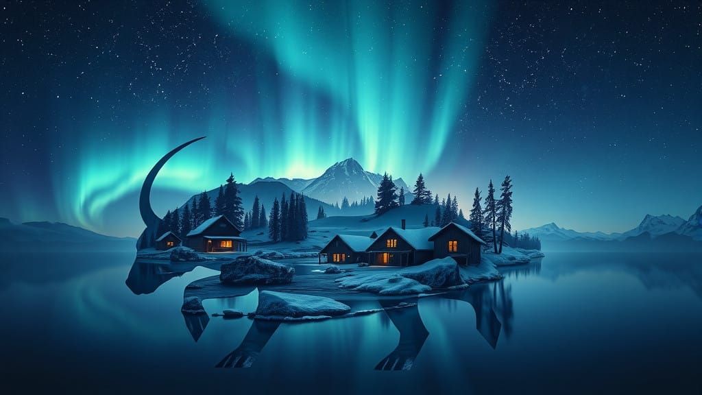 Surreal Arctic Animal Silhouette in Winter Wonderland Landsc...