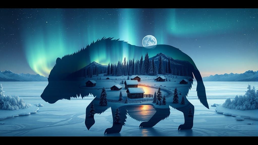 Surreal Arctic Wonderland in Double Exposure Style