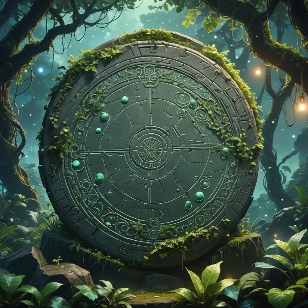 Mysterious Stone Artifact with Jungle Vines, Anime Style