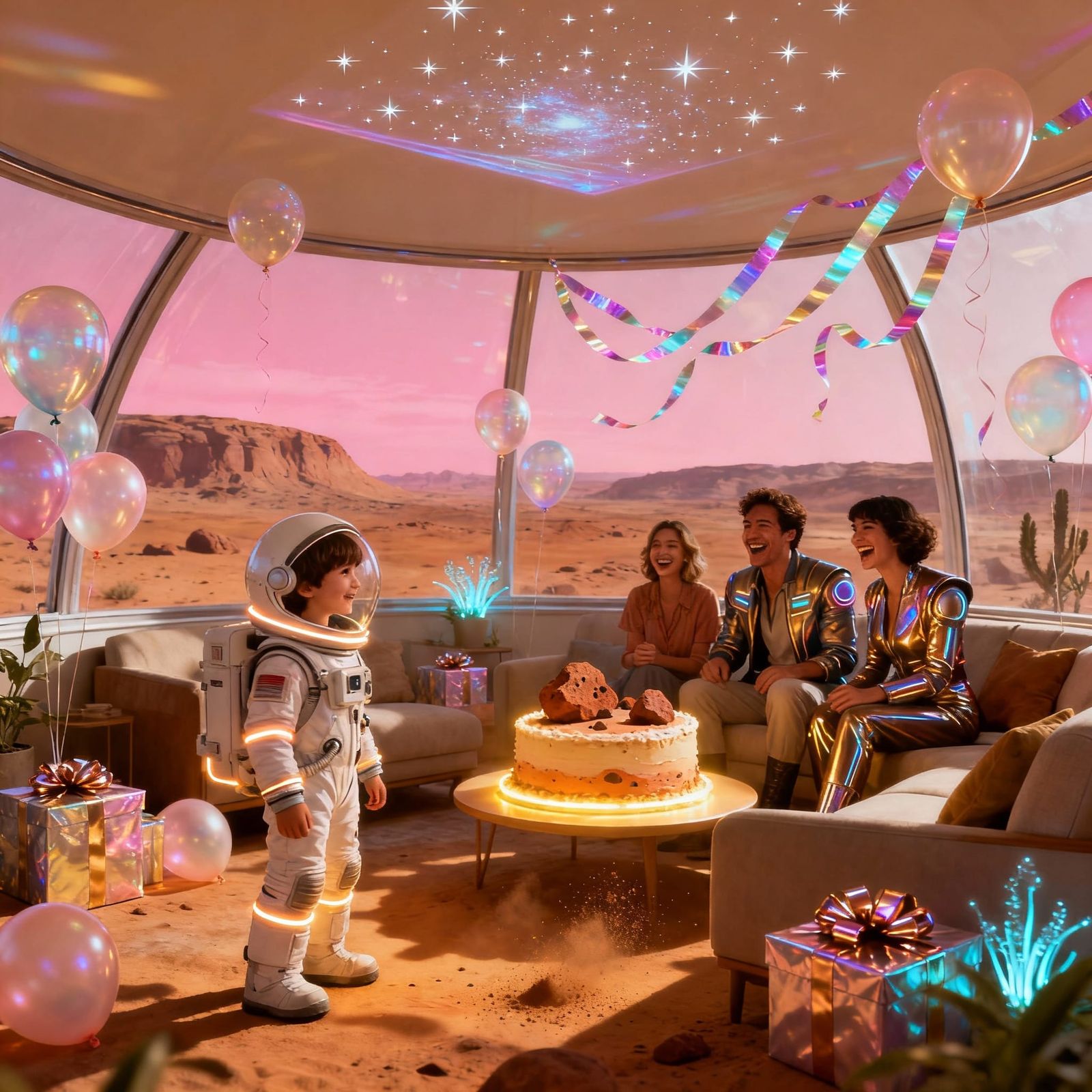 Future Martian Birthday Party in Cozy Dome Home