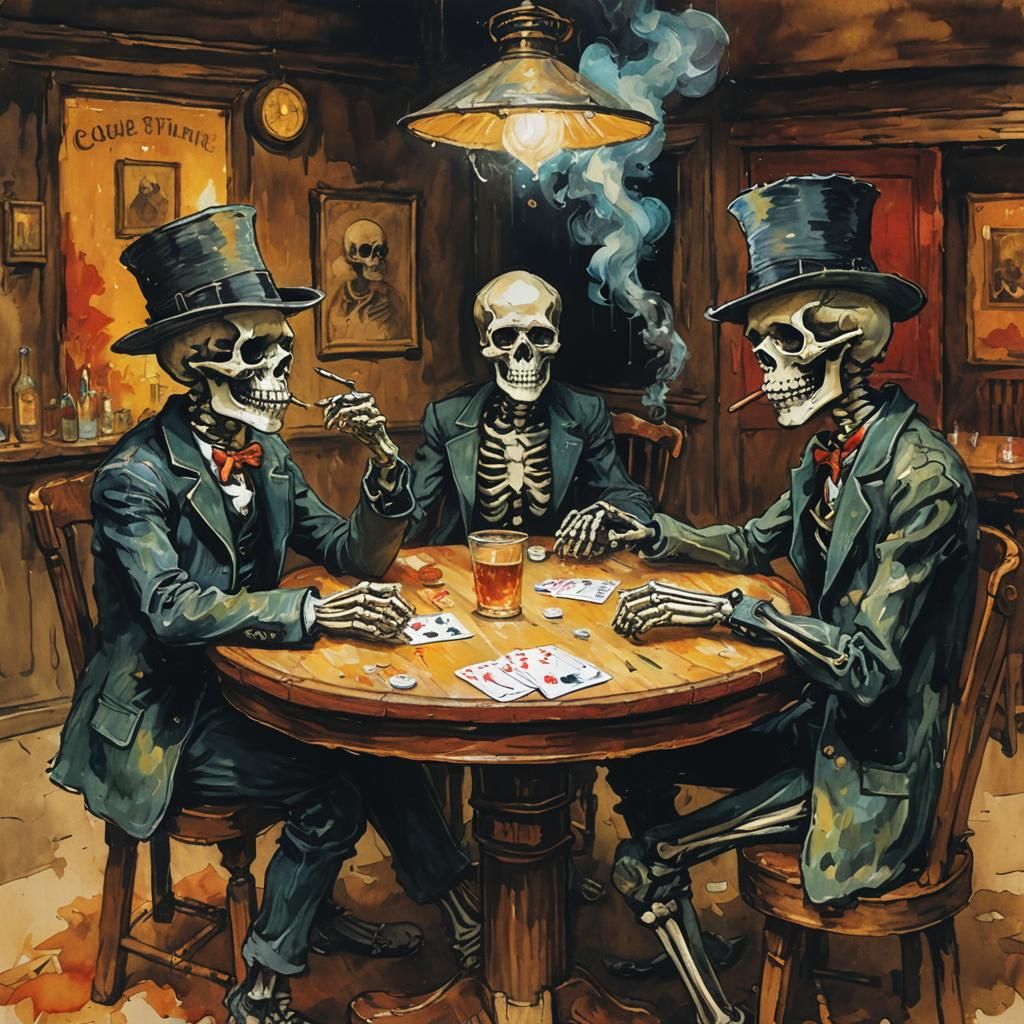 Skeletons Play Strip Poker: Post-Impressionism Splash Art