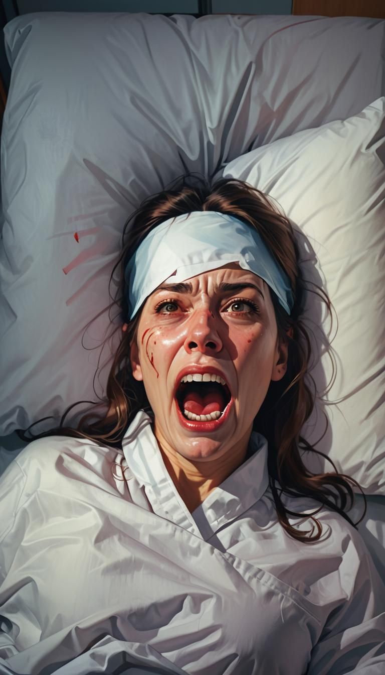 Woman Shouting in Hospital Bed, Art Nouveau