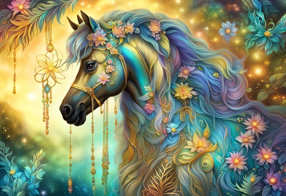 Mystical Pony Shines in Golden Necklace