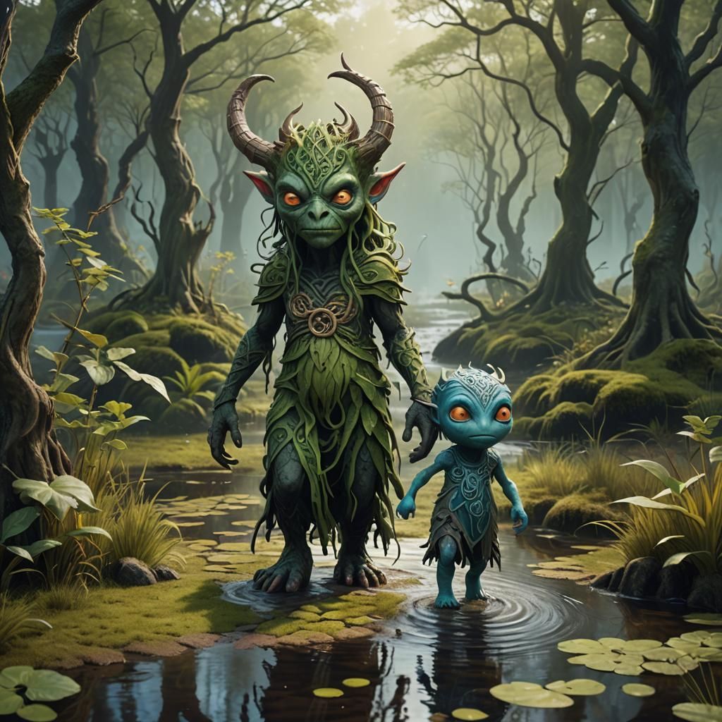 Celtic Monster and Banshee in Scandinavian Swamp