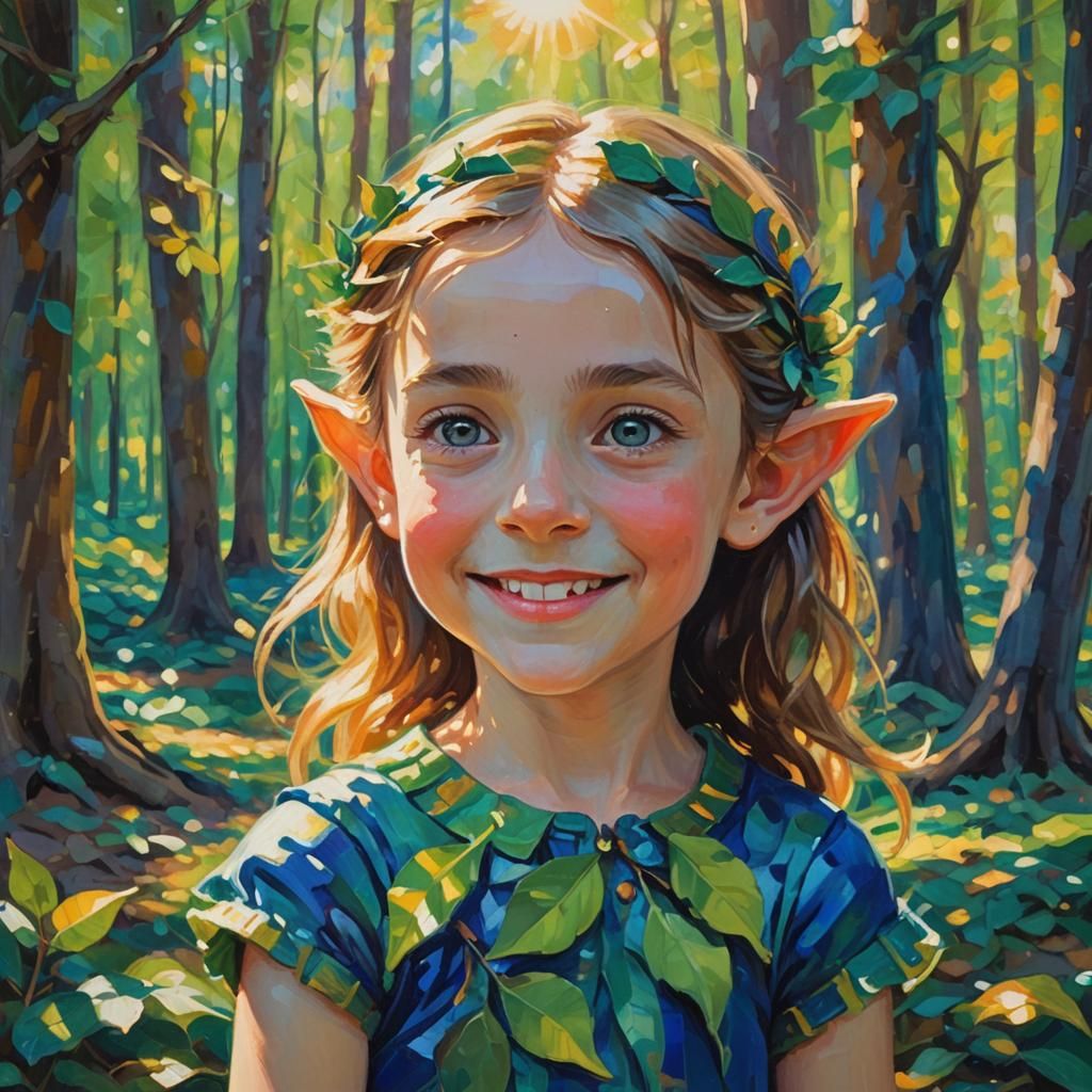 Whimsical Elf Child Portrait in Fauvist Style