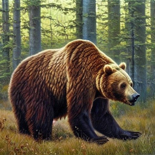 Monstrous Grizzly Bear in Oil Painting Style