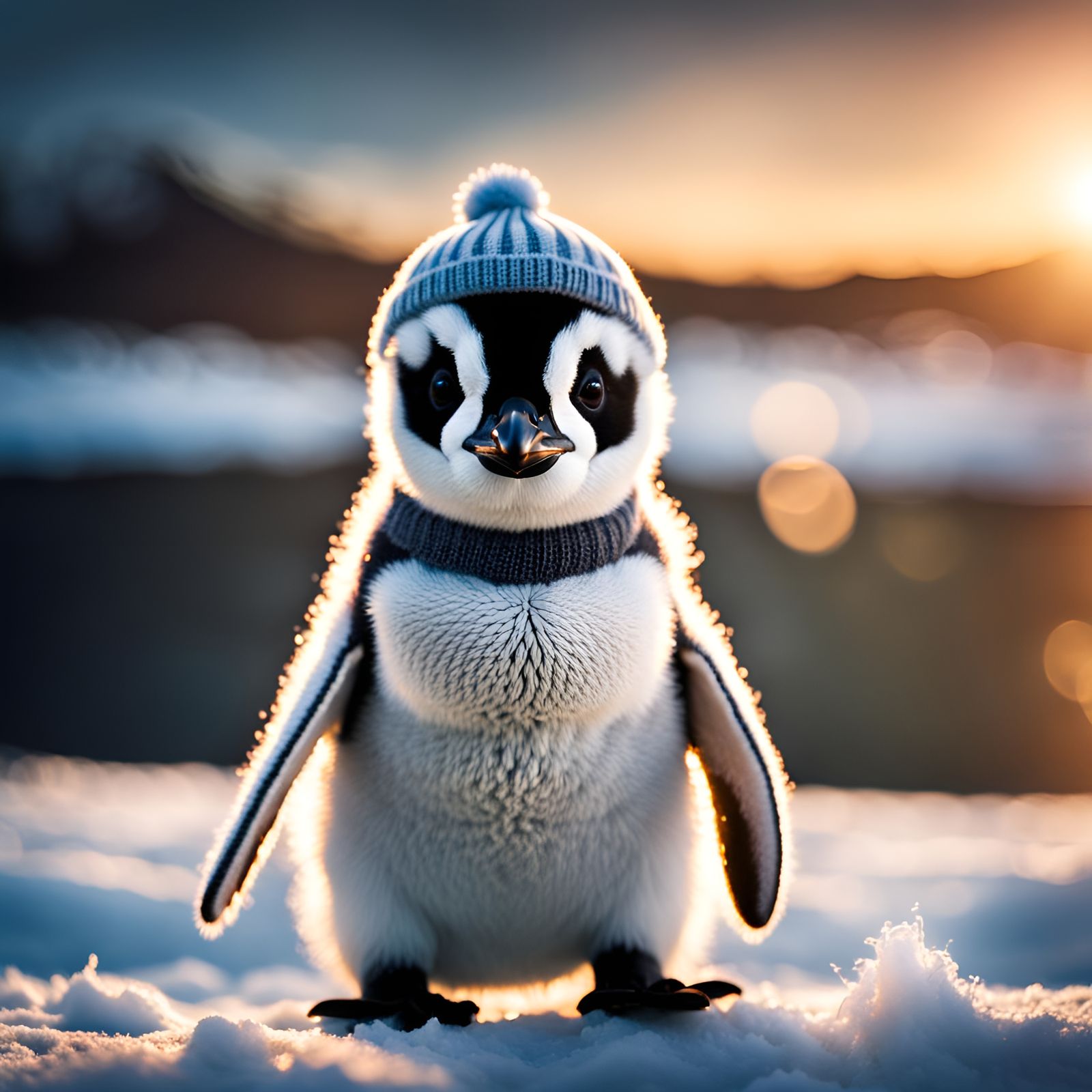 Baby Penguin Portrait with Knitted Sweater in Arctic