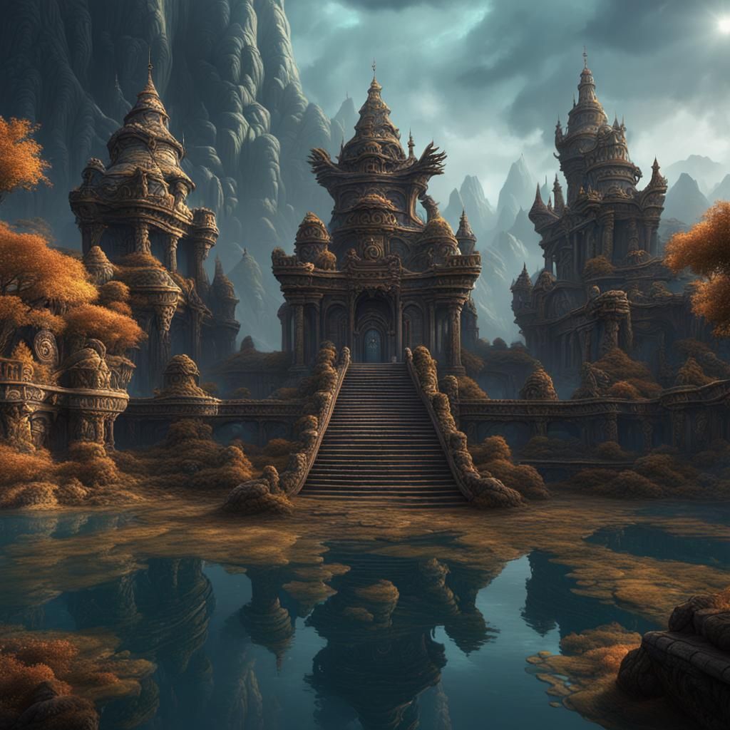 Detailed Gorgons Matte Painting in Deep Color