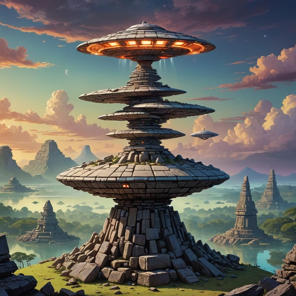 UFO Balancing on Cairns near Mayan Ruins