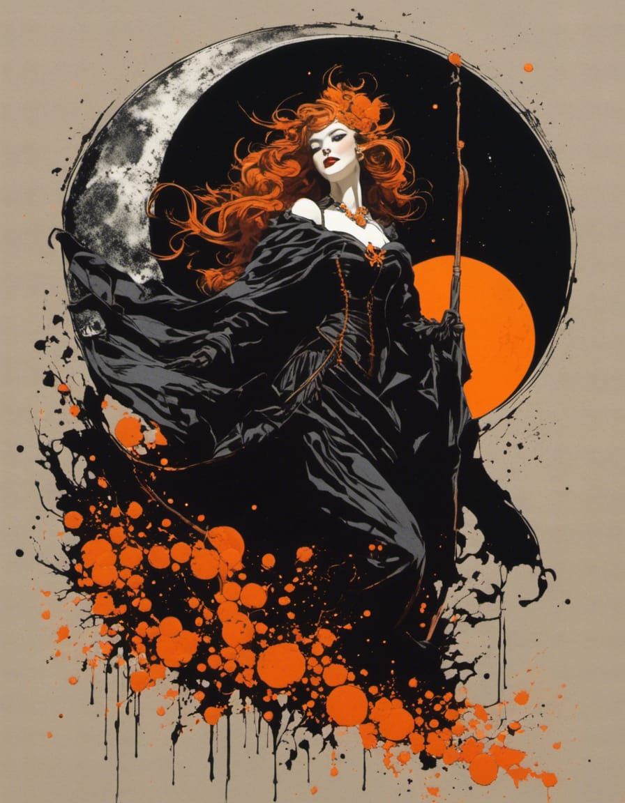 Alluring Witch with Cruel Smile in Graffiti Style