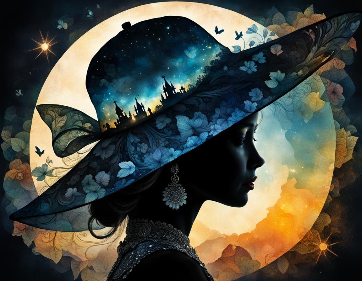 Dreamy Double Exposure of Whimsical Cinderella in a Sunset G...