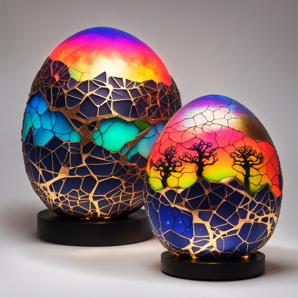 Kintsugi Egg: Miniature Fantasy Ecosystem in Neon Circuitry