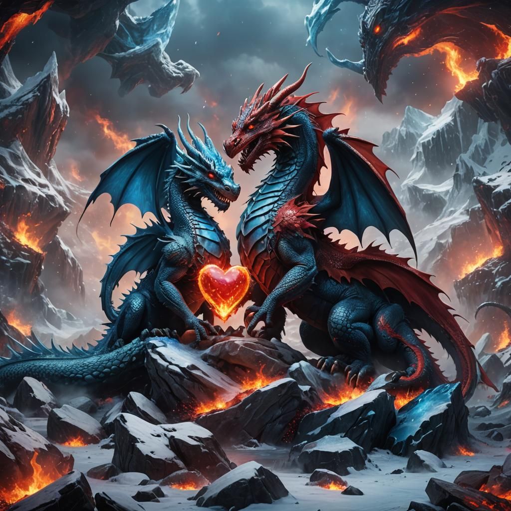 Dragons Heart of Fire and Ice: Detailed Digital Painting