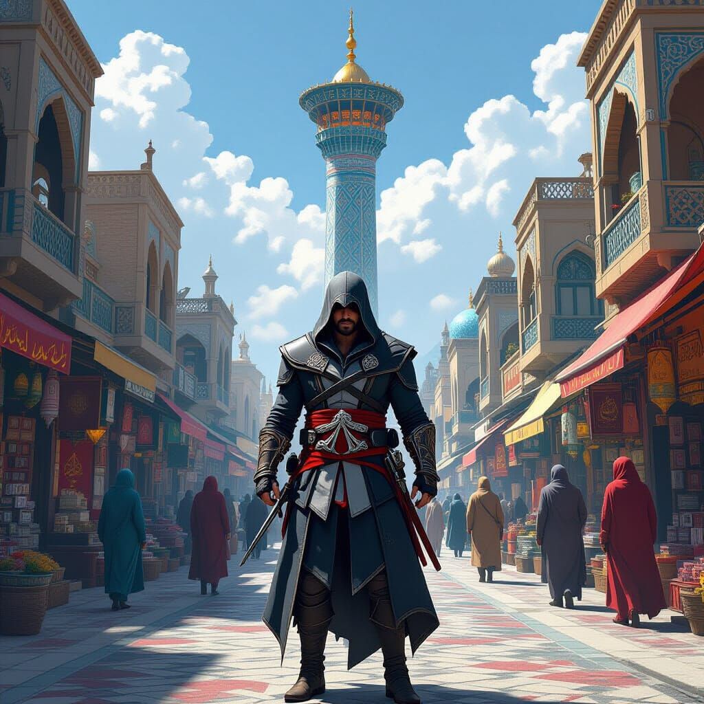 Assassin at Milad Tower in Tehran, Persian Street Scene