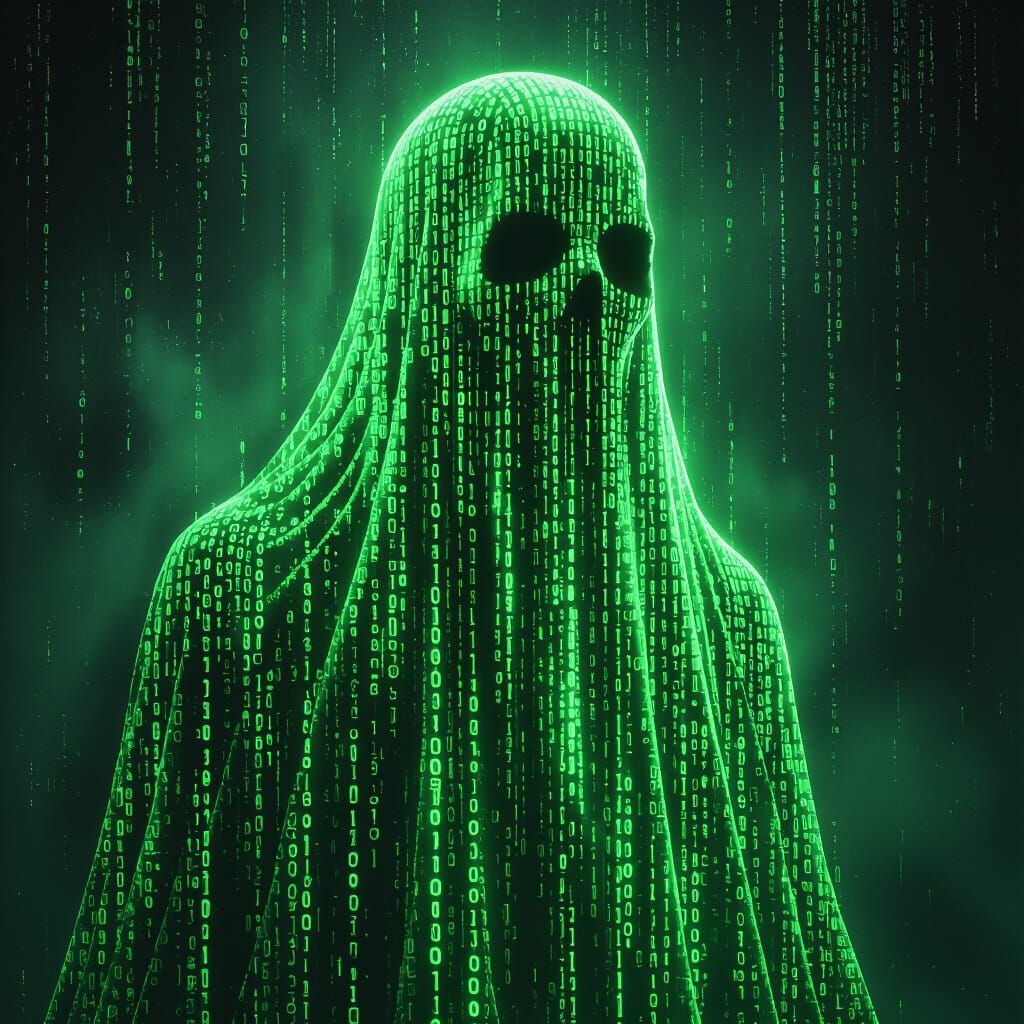 Ethereal Ghost Made of Green Binary Code