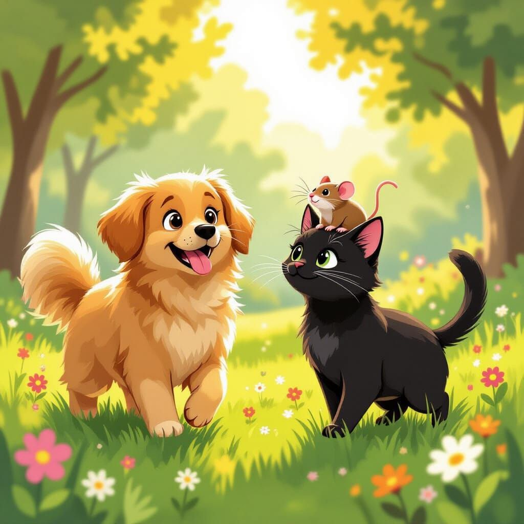 Animal Friends in a Sun-Dappled Park