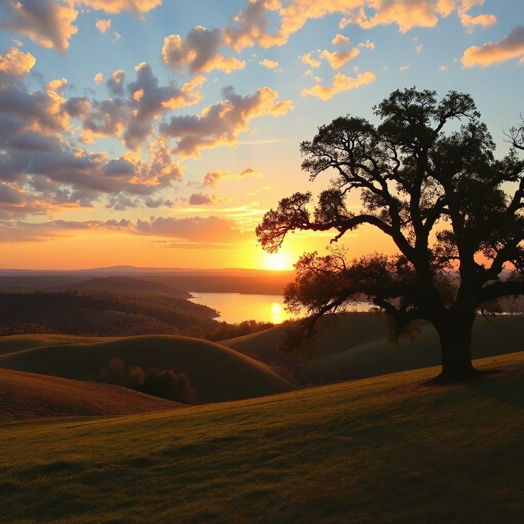 Alabama Sunset Landscape in Classic Painting Style