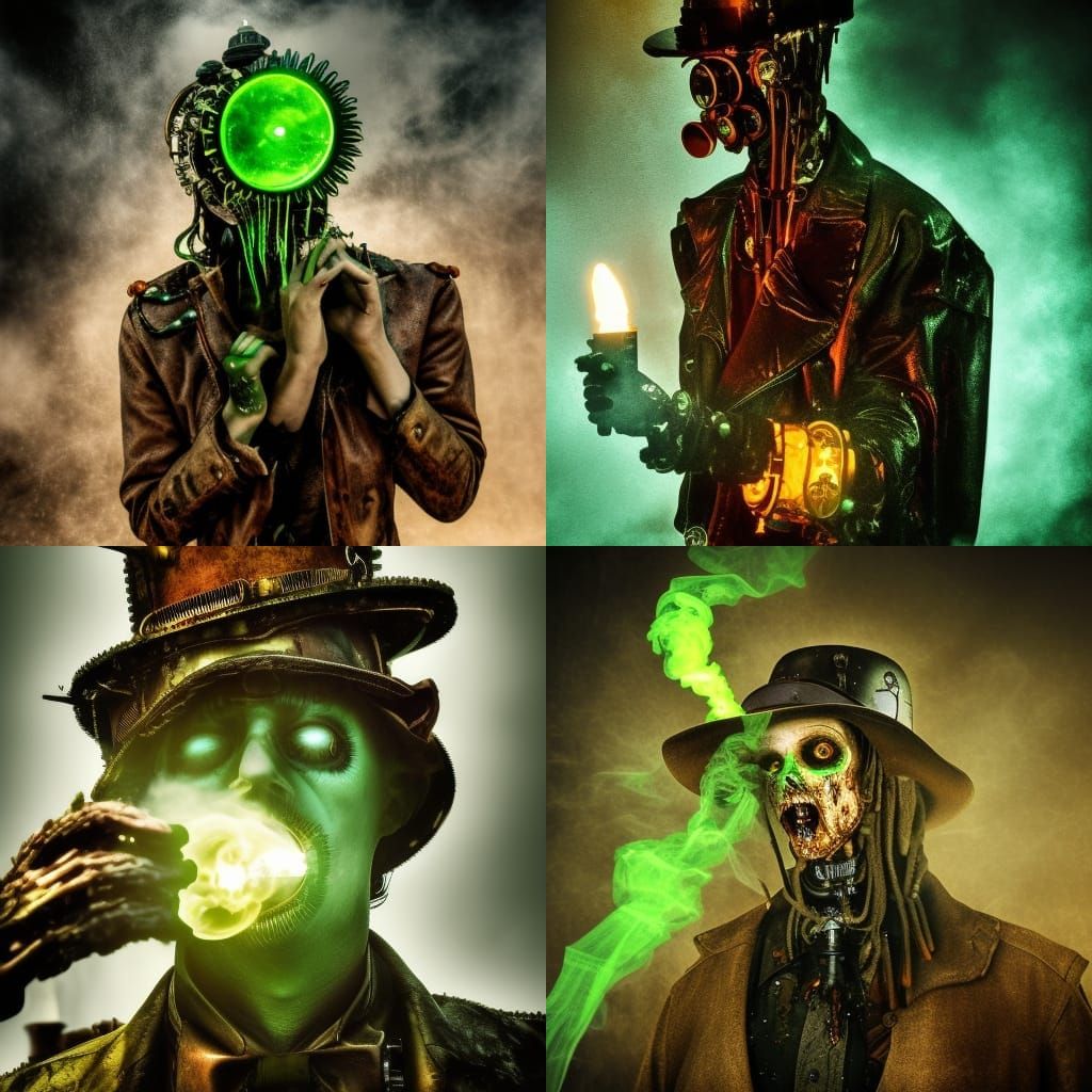 Steampunk Zombie Bionic Sorcerer in Digital Art Style