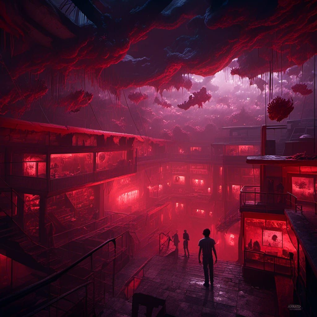 The upside down from stranger things vivid yet dar, high con...