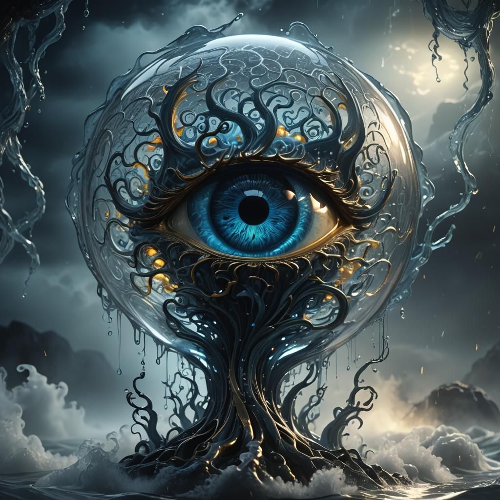 Glass 'A' in Swirling Fog: Dark Fantasy 3D Render