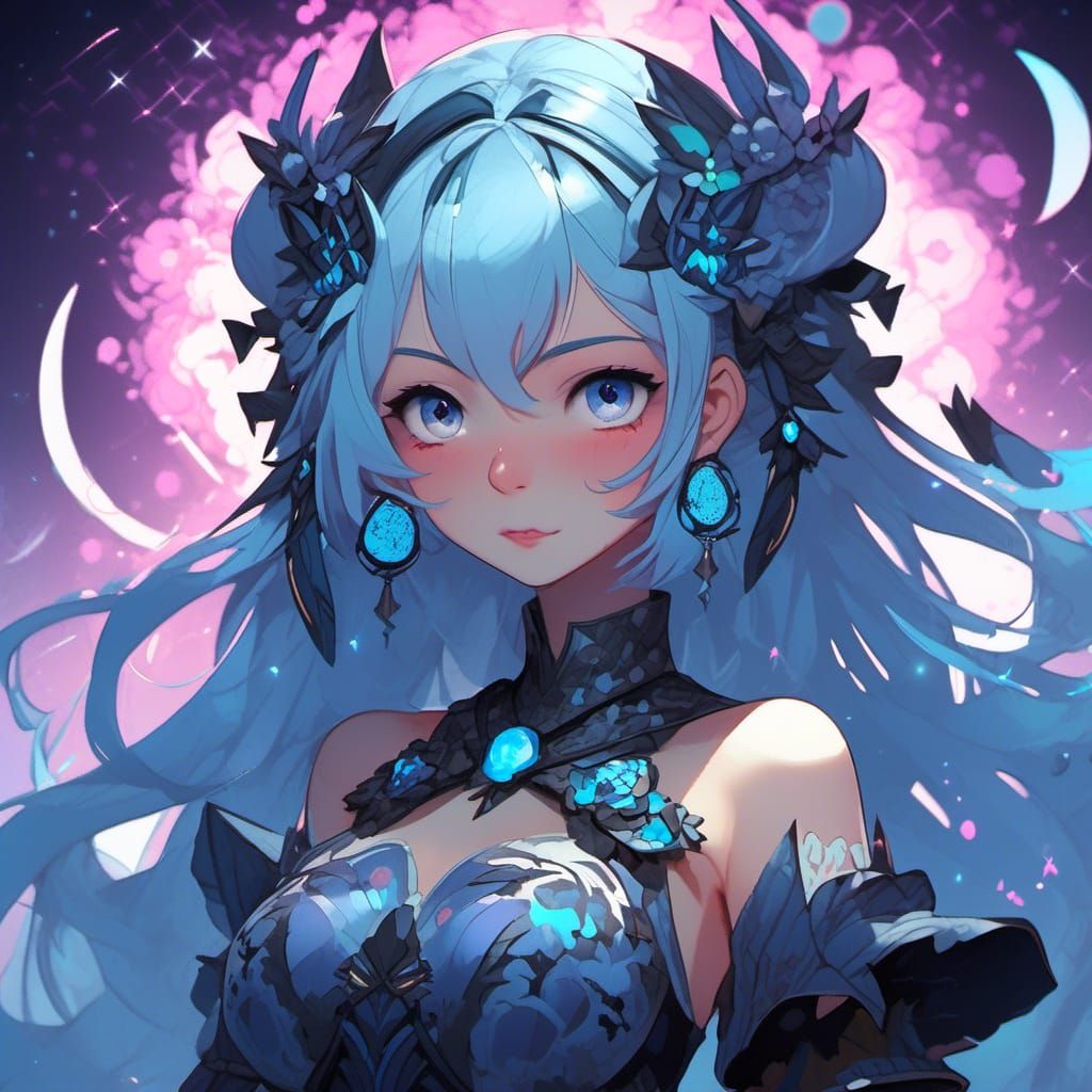 Blue-Haired Chibi Girl in Renaissance Dress